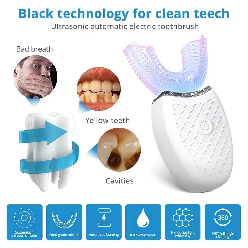 ZenBrush™360°– Redefining Oral Care, Automatic Electric Toothbrush For AdultUShaped 360 Degree Toothbrush USB RechargeableTeeth Cleaning & Whitening Brush